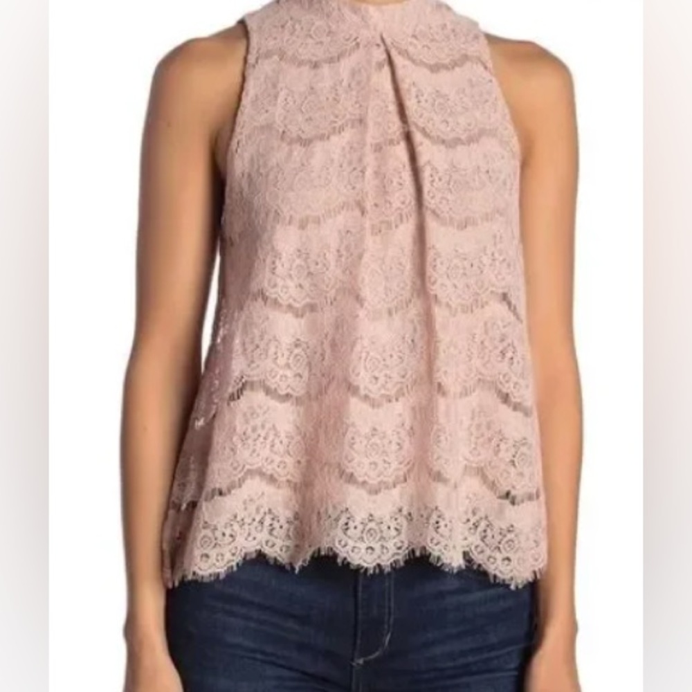 Love fire Mock Neck Sleevless Beige Lace Top - Size S